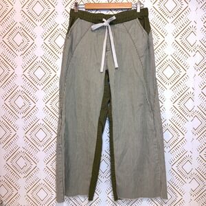 Army Green Pinstripe Wide Leg Pants Size L Earthy Boho Summer Spring Cotton